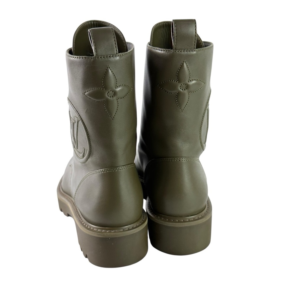 LOUIS VUITTON Green Khaki Flat Territory Women's Ranger Combat Boots 36.5 - 6.5 - Picture 15 of 17